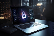 Laptop mit Schloss auf dem Bildschirm - ein Symbol für den digitalen Nachlass, der geregelt werden sollte.