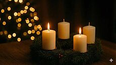 Ein Adventskranz mit zwei brennenden Kerzen