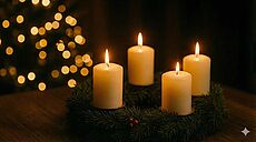Adventskranz mit vier brennenden Kerzen